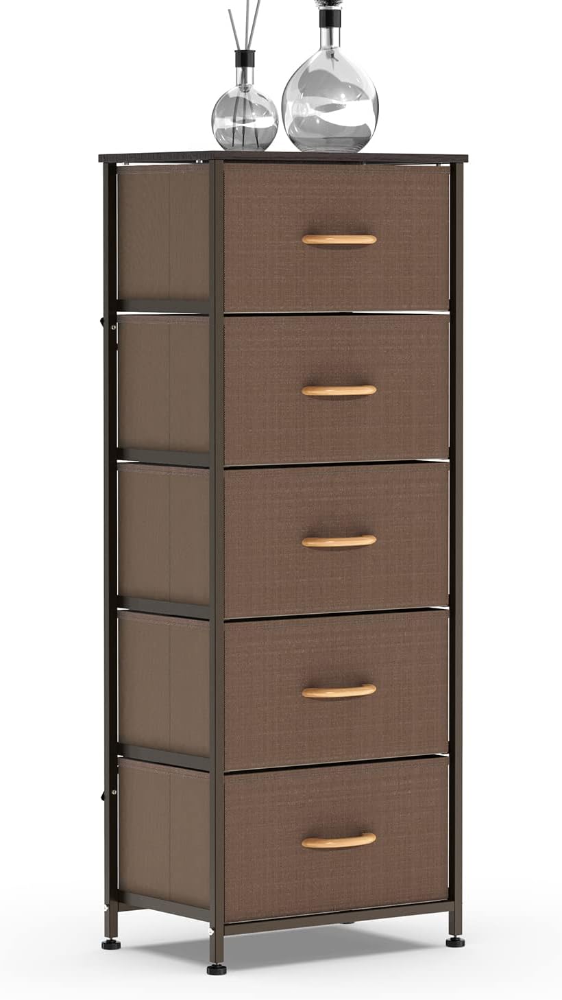 5 Drawer Fabric Dresser Tower, Dark Gray C655
