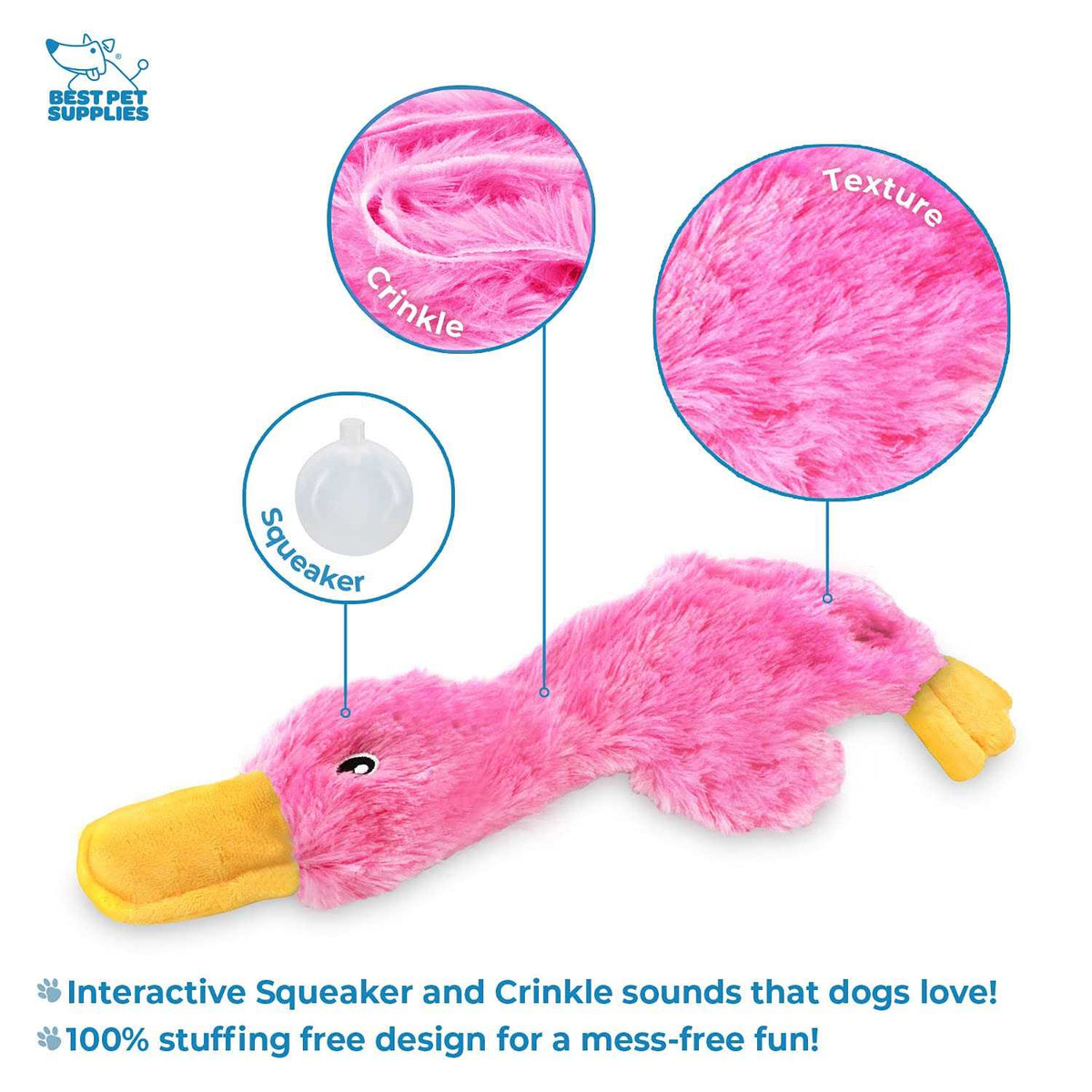 Crinkle Dog Toy No Stuffing Duck with Soft Squeaker I978