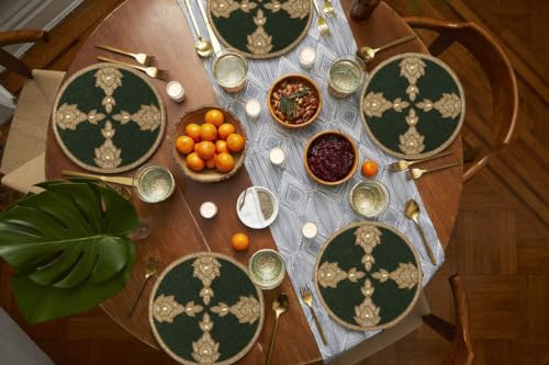 Green Gold Beaded Placemat 13 Inch Round Q72731