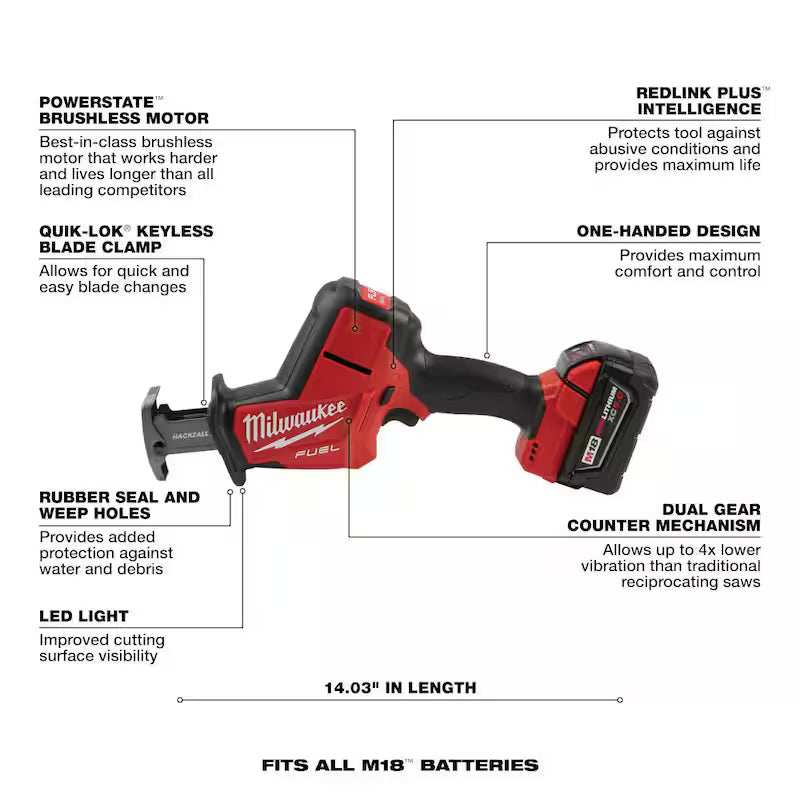18V Lithium-Ion Brushless Cordless Reciprocating Saw Kit with Carbide Teeth Blade F44339