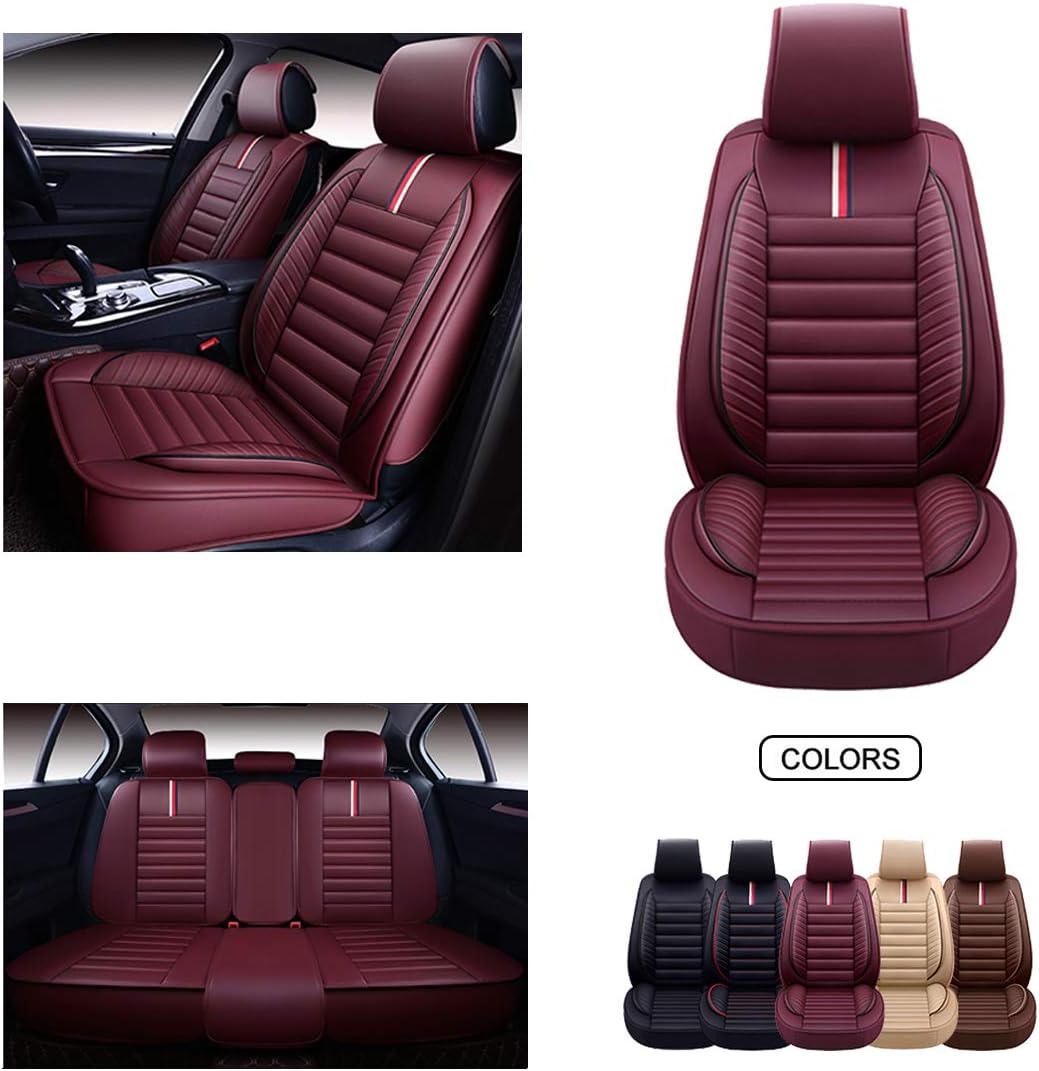 Brown Faux Leatherette Car Seat Covers Set N717780