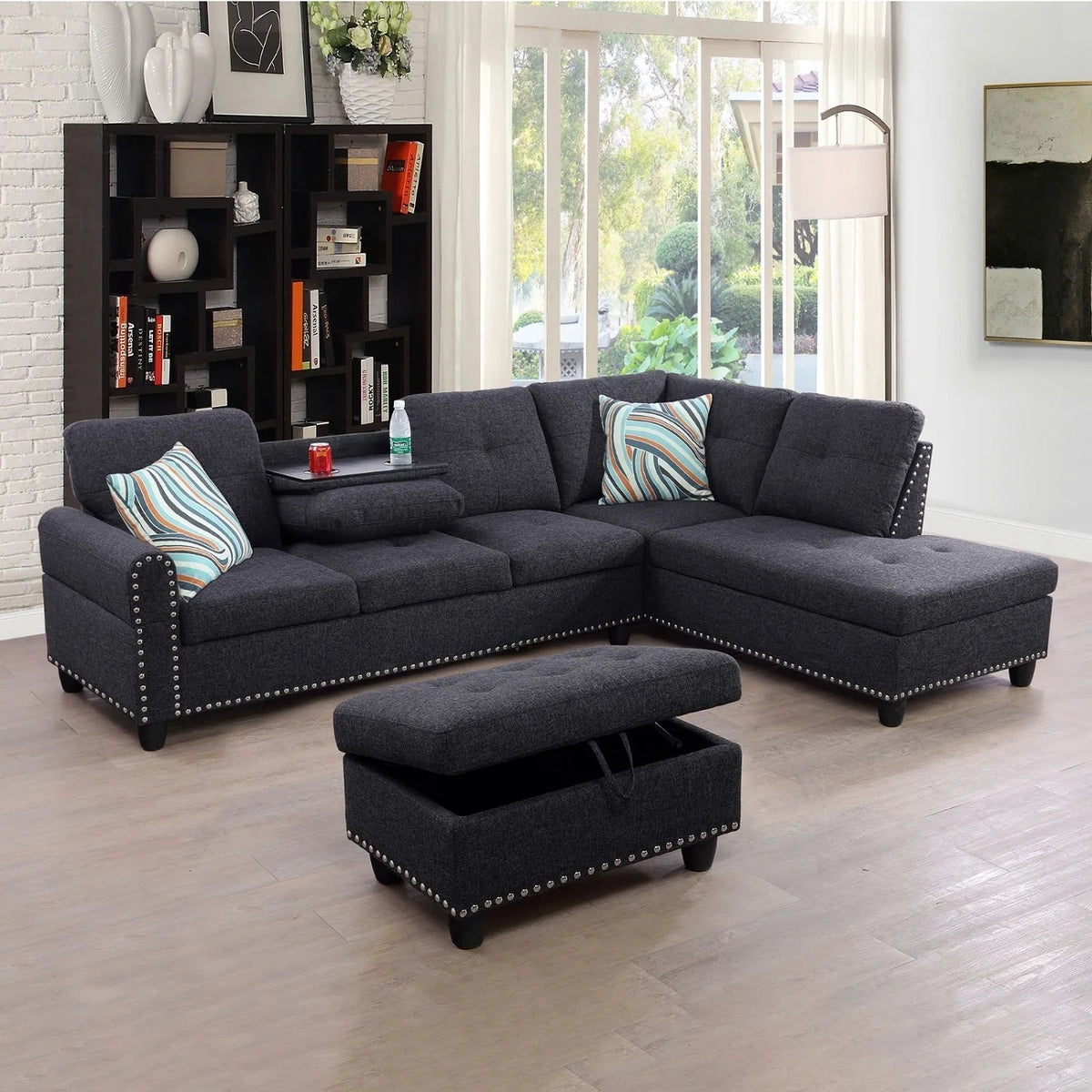 Black Grey Linen 2-Piece Sofa C883623