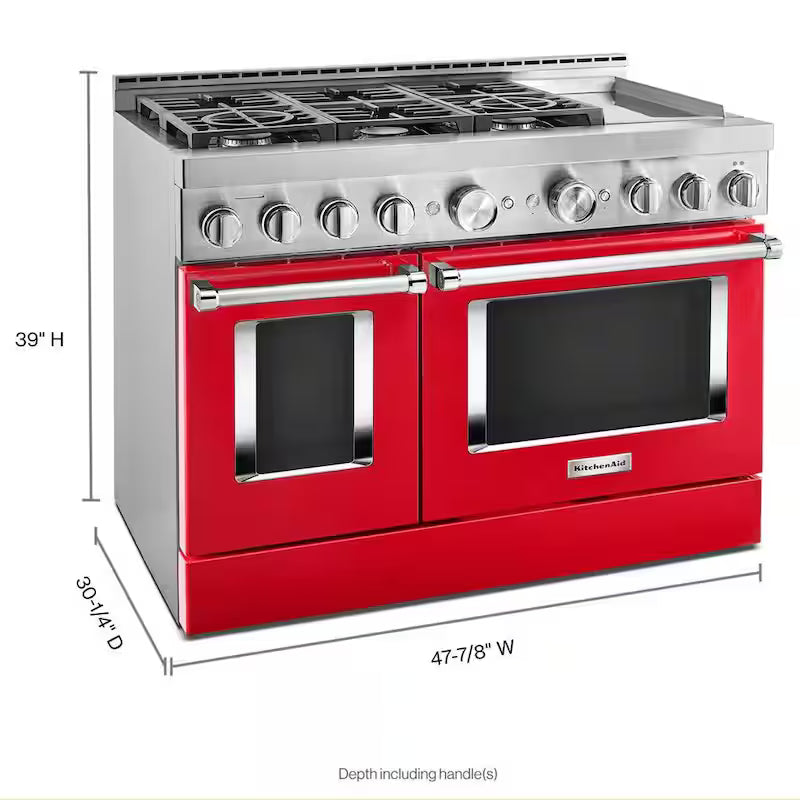 Passion Red Smart Double Oven Gas Range with Griddle D63005