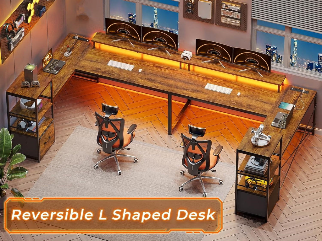 L Shaped Desk with Fabric File Drawer and Power Outlets C853545