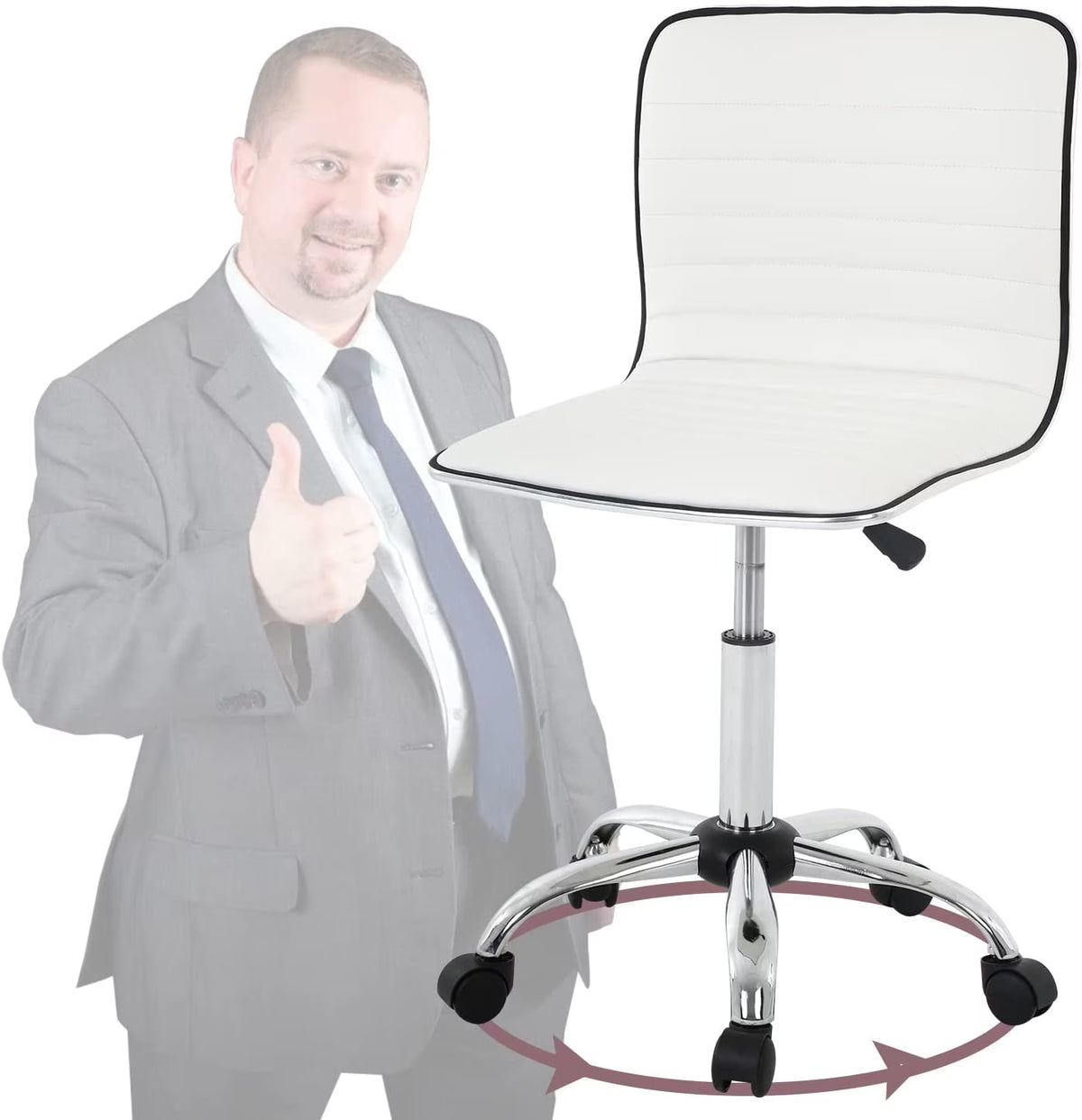 White PU Leather Adjustable Rolling Vanity Chair K131411