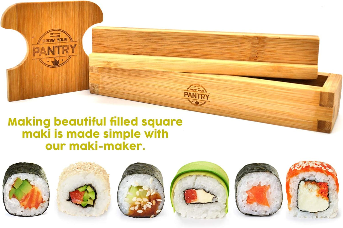 Bamboo Sushi Making Kit with Maki Maker, Sushi Mat, Onigiri Mold Set, Sushi Plate, Chopstick Set, Rice Paddle A528263