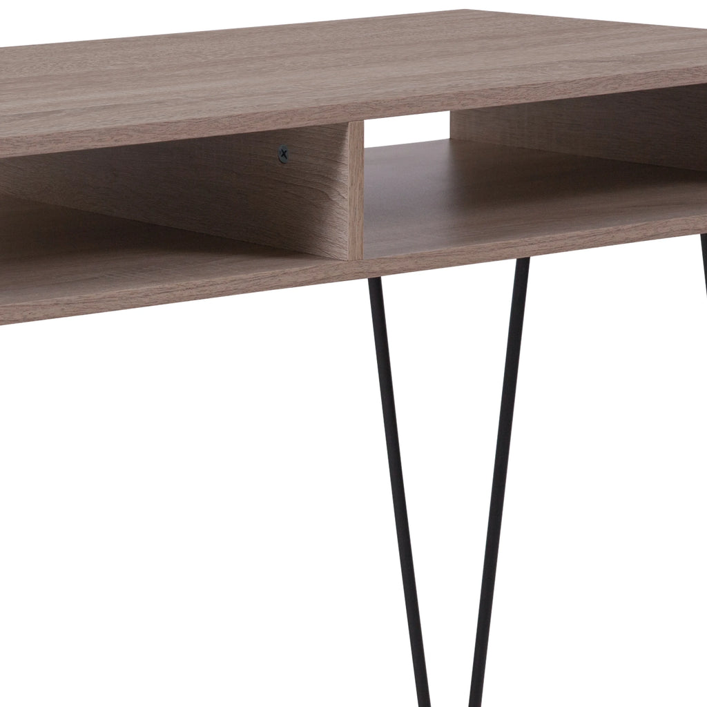 Oak Wood Grain Finish Computer Table with Black Metal Legs N982