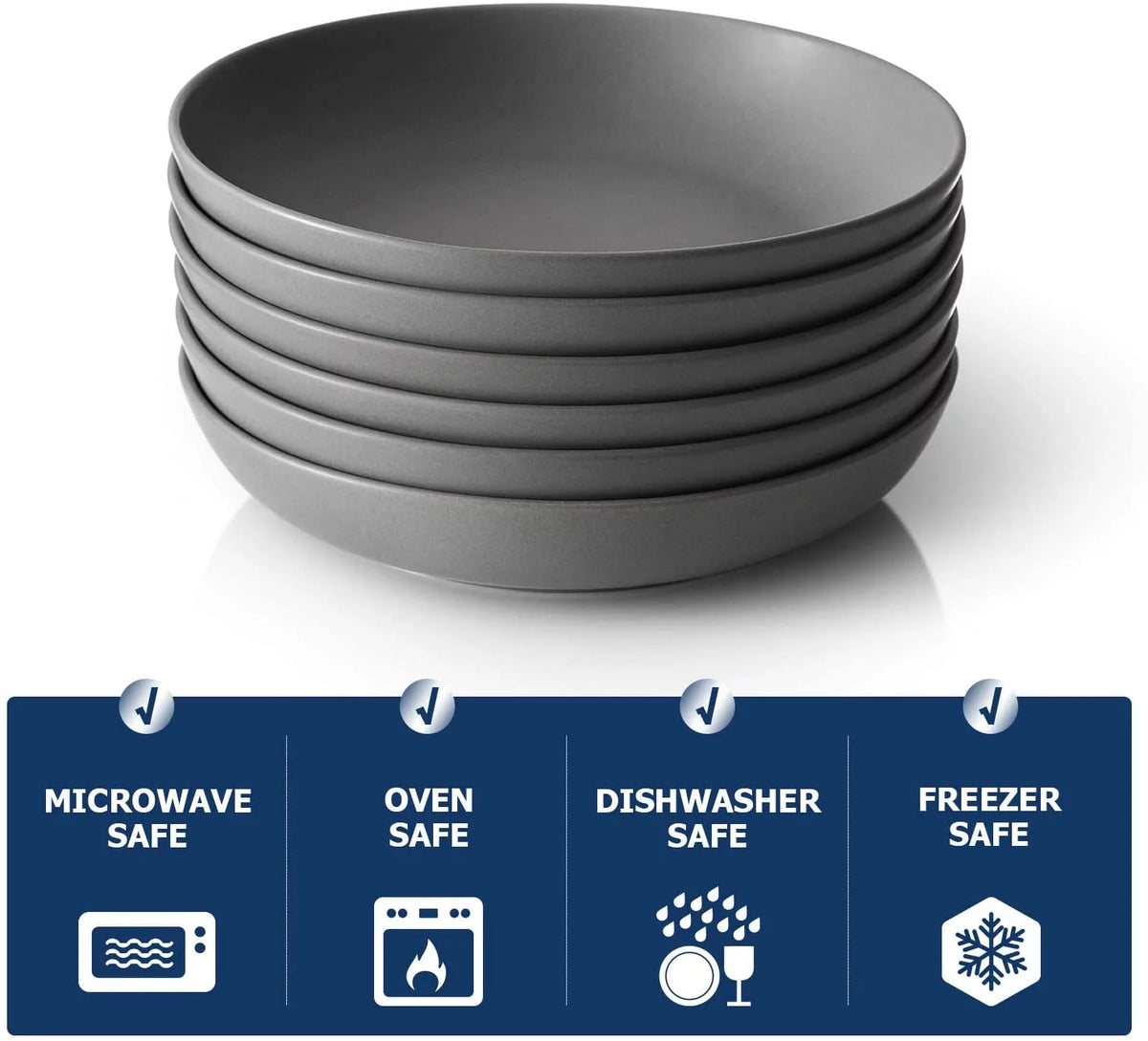 Pasta Bowls Set of 6, Ceramic Soup Bowls 30 Ounces, Grey Matte P4719