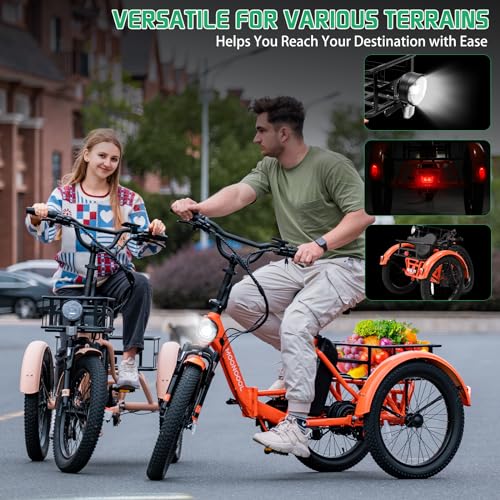 Electric Tricycle, Aluminum 20" E-Trike, 500W 48V 14.5Ah Lithium Battery, Front Suspension 3 Wheels Ebike, Front Basket X237