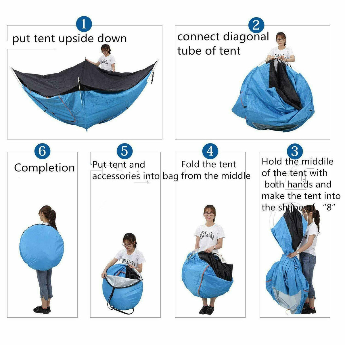 2 Person Instant Pop Up Camping Tent, Waterproof, 78 inch Blue C50347