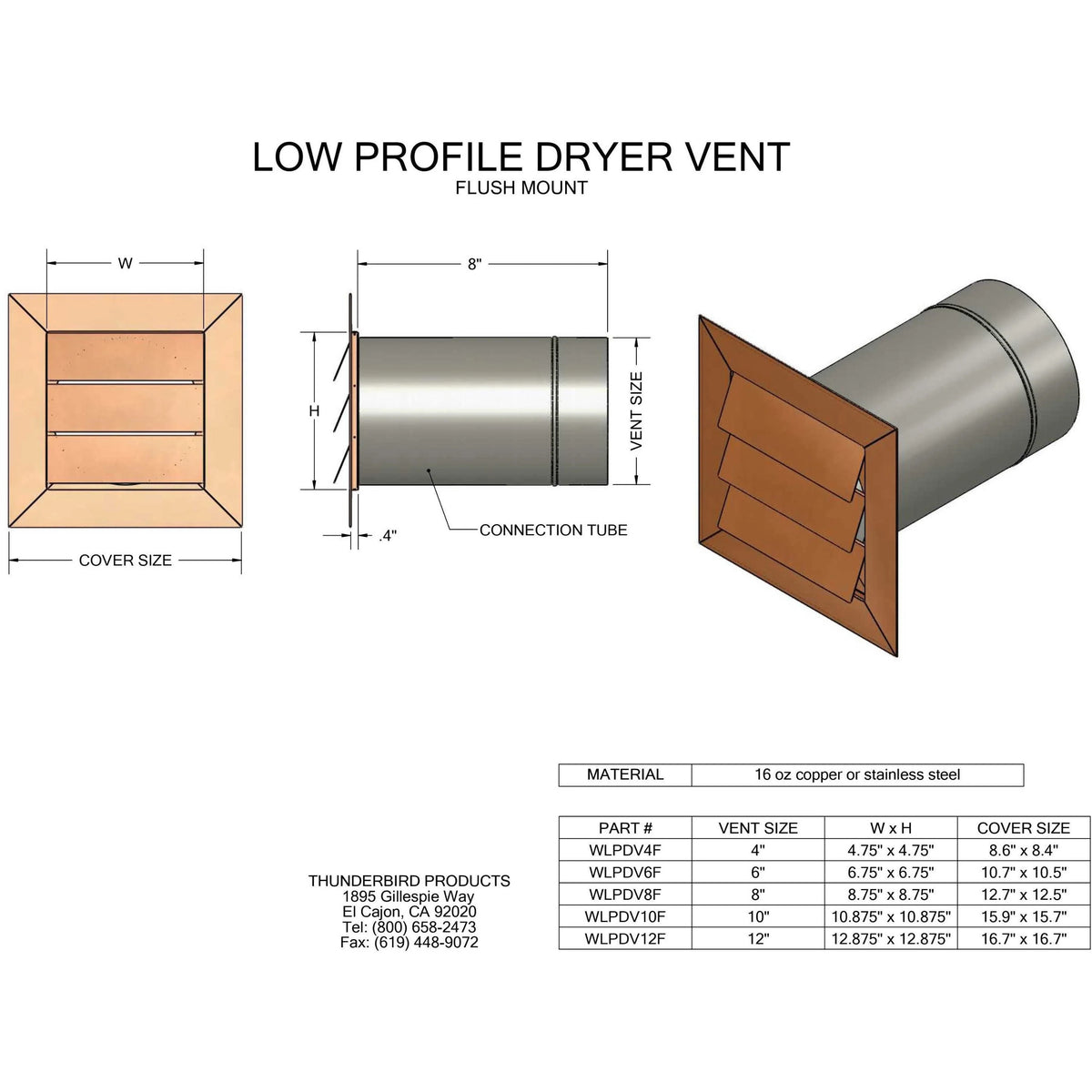 Stainless Steel Louvered Dryer Vent, Duct Size 4", Flush Mount D5266