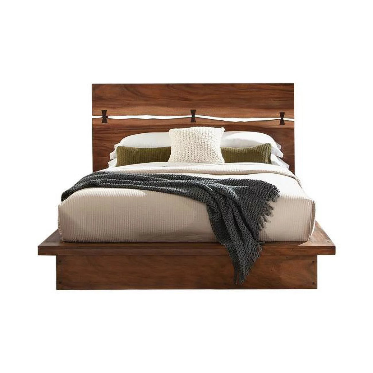 King Size Walnut Brown Wood Platform Bed I3283