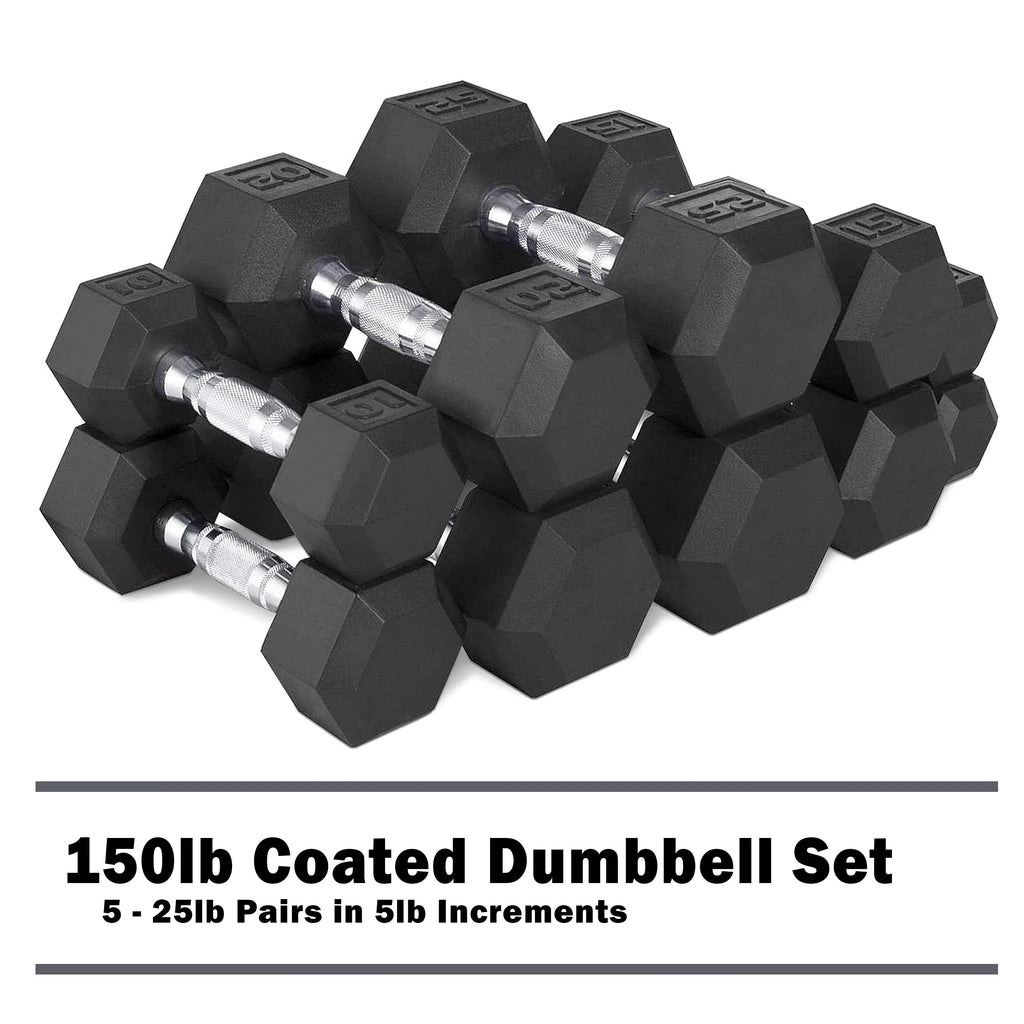 150lb Rubber Hex Dumbbell Set F54140