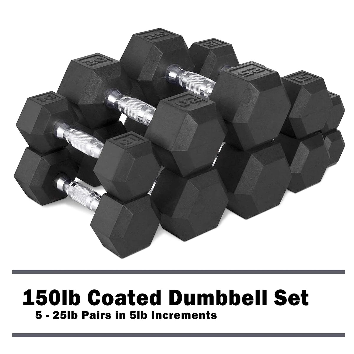 150lb Rubber Hex Dumbbell Set F54140
