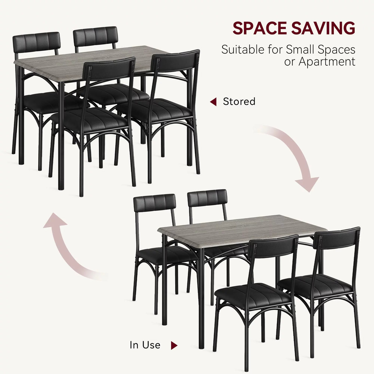 5 Piece Metal and Wood Dining Table Set with 4 Upholstered Chairs H80603