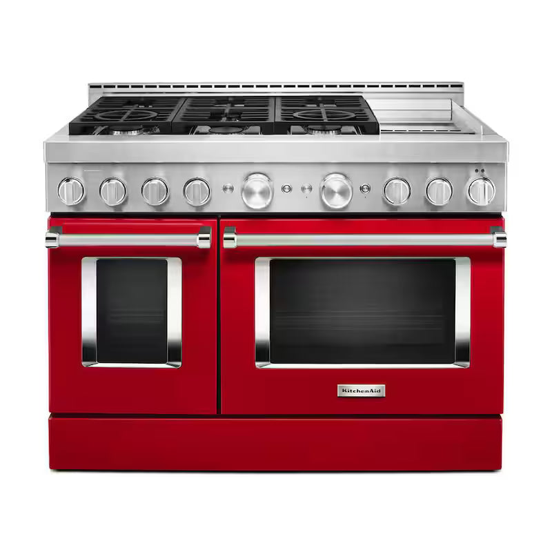 Passion Red Smart Double Oven Gas Range with Griddle D63005