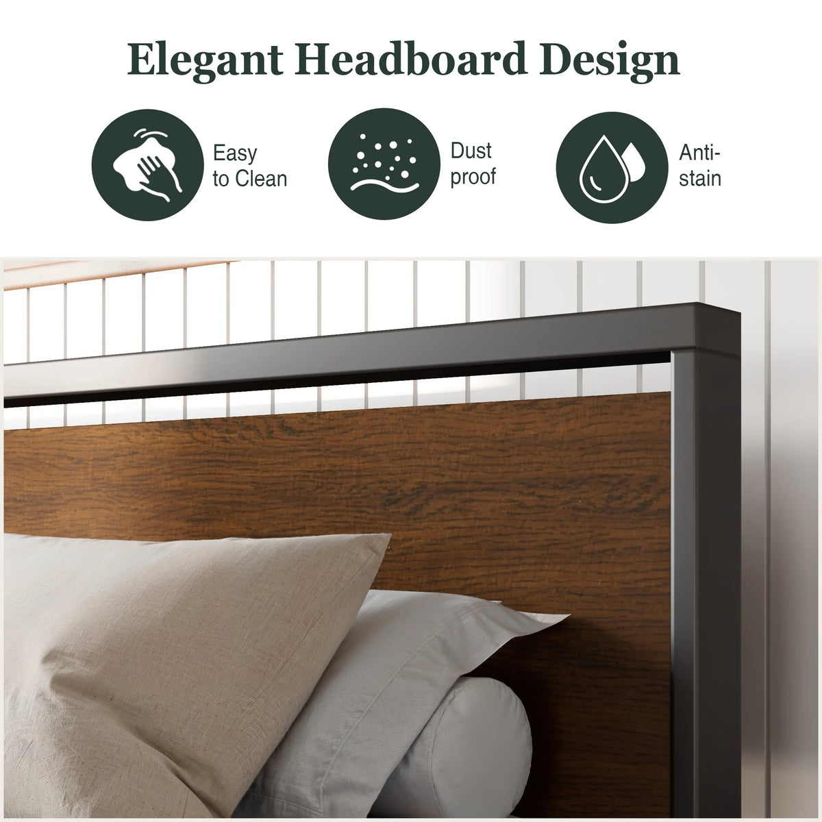 Queen Size Metal Platform Bed Frame with Wooden Headboard & Footboard W83843