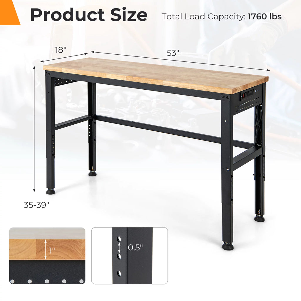 Adjustable Height Workbench with Power Outlets H4554