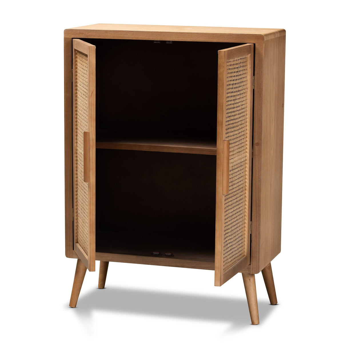 Oak Wood and Rattan 2-Door Accent Storage Cabinet G16231