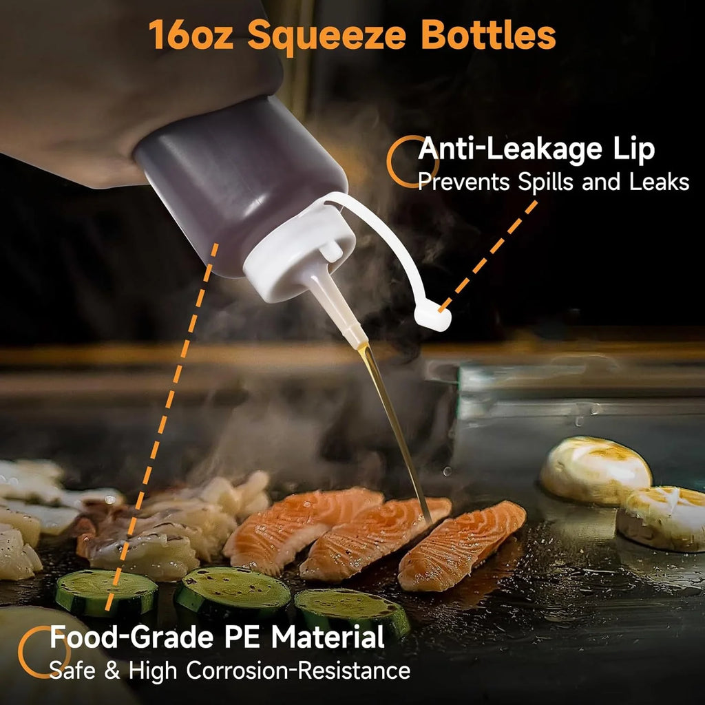 7 Pcs Griddle Accessory Set with Heat-Resistant Spatulas, Scraper, Squeeze Bottles, Egg Rings T209