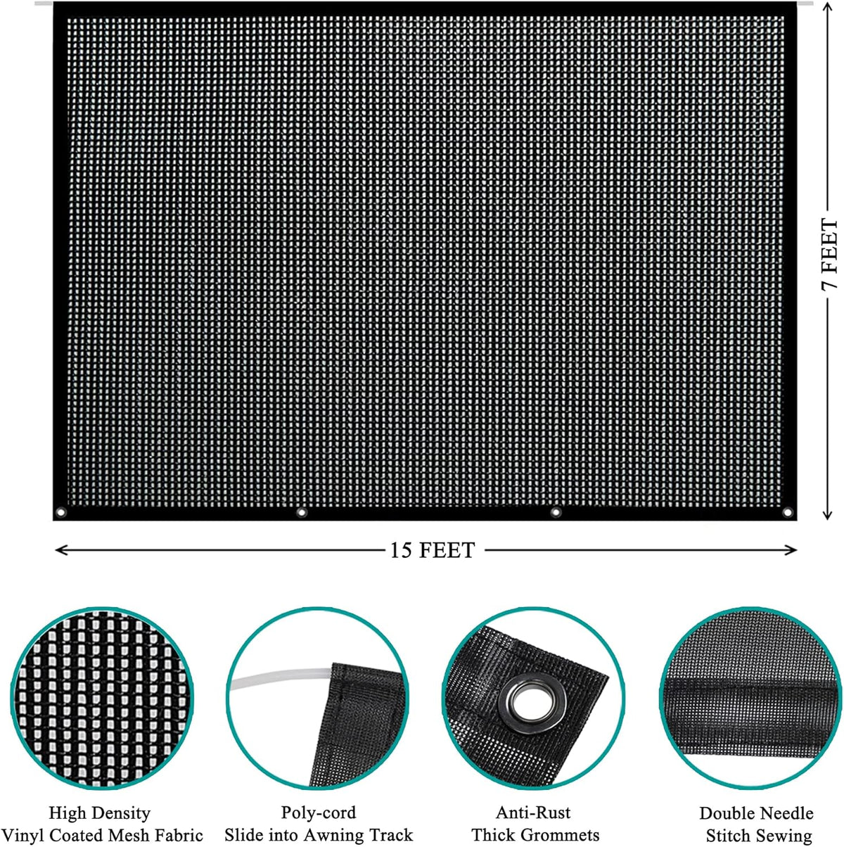 7' X 15' Black Mesh Awning Sun Shade Screen P4443