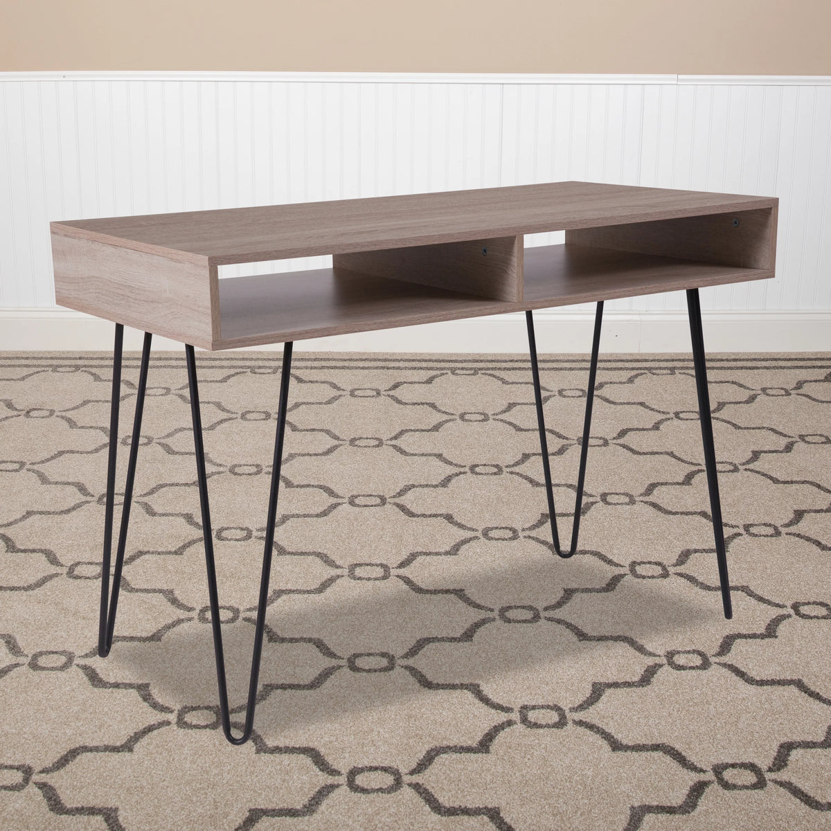 Oak Wood Grain Finish Computer Table with Black Metal Legs N982