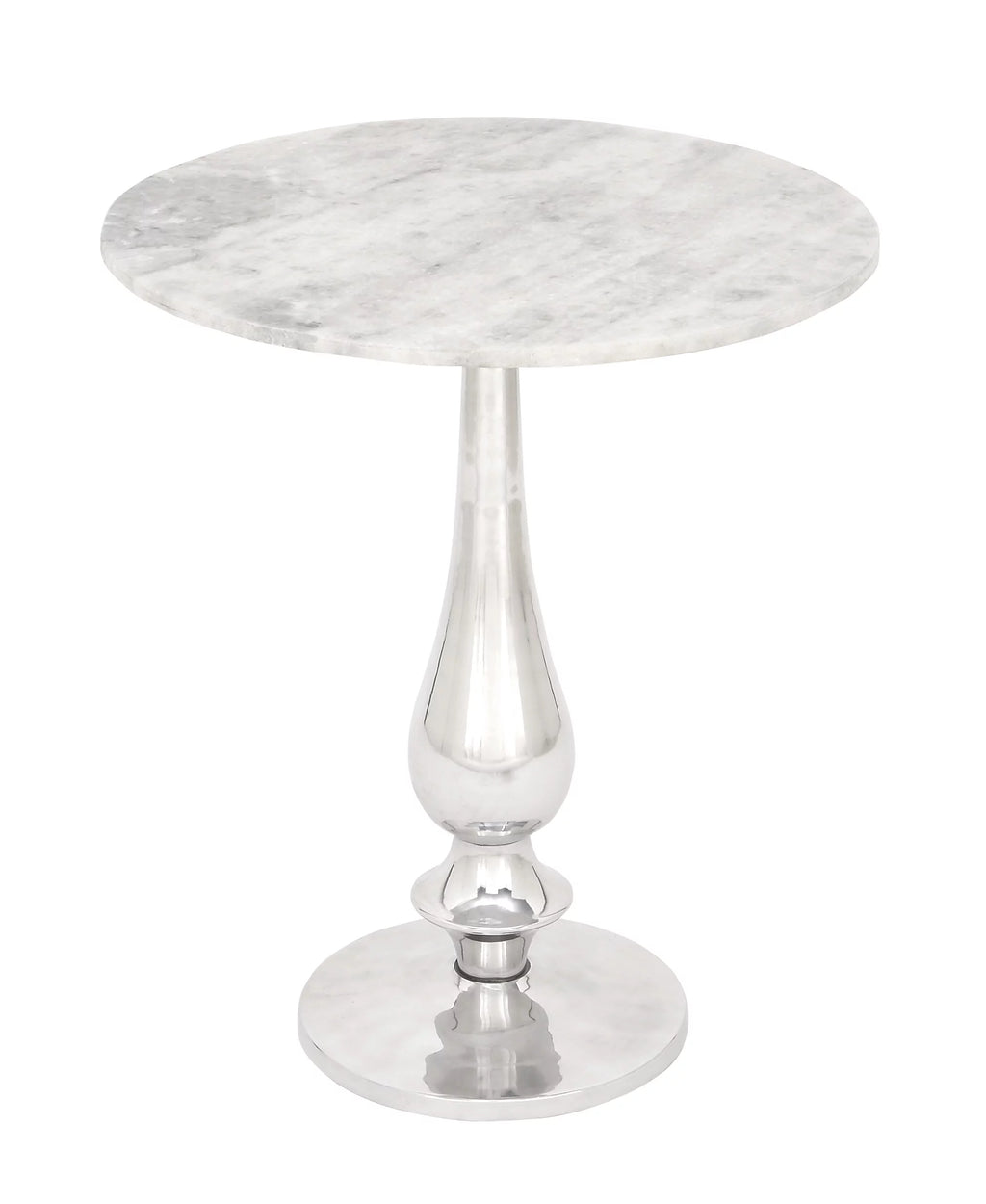 20" x 24" White Marble Accent Table with Silver Aluminium Base H605