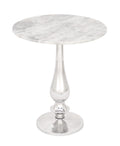 20" x 24" White Marble Accent Table with Silver Aluminium Base H605