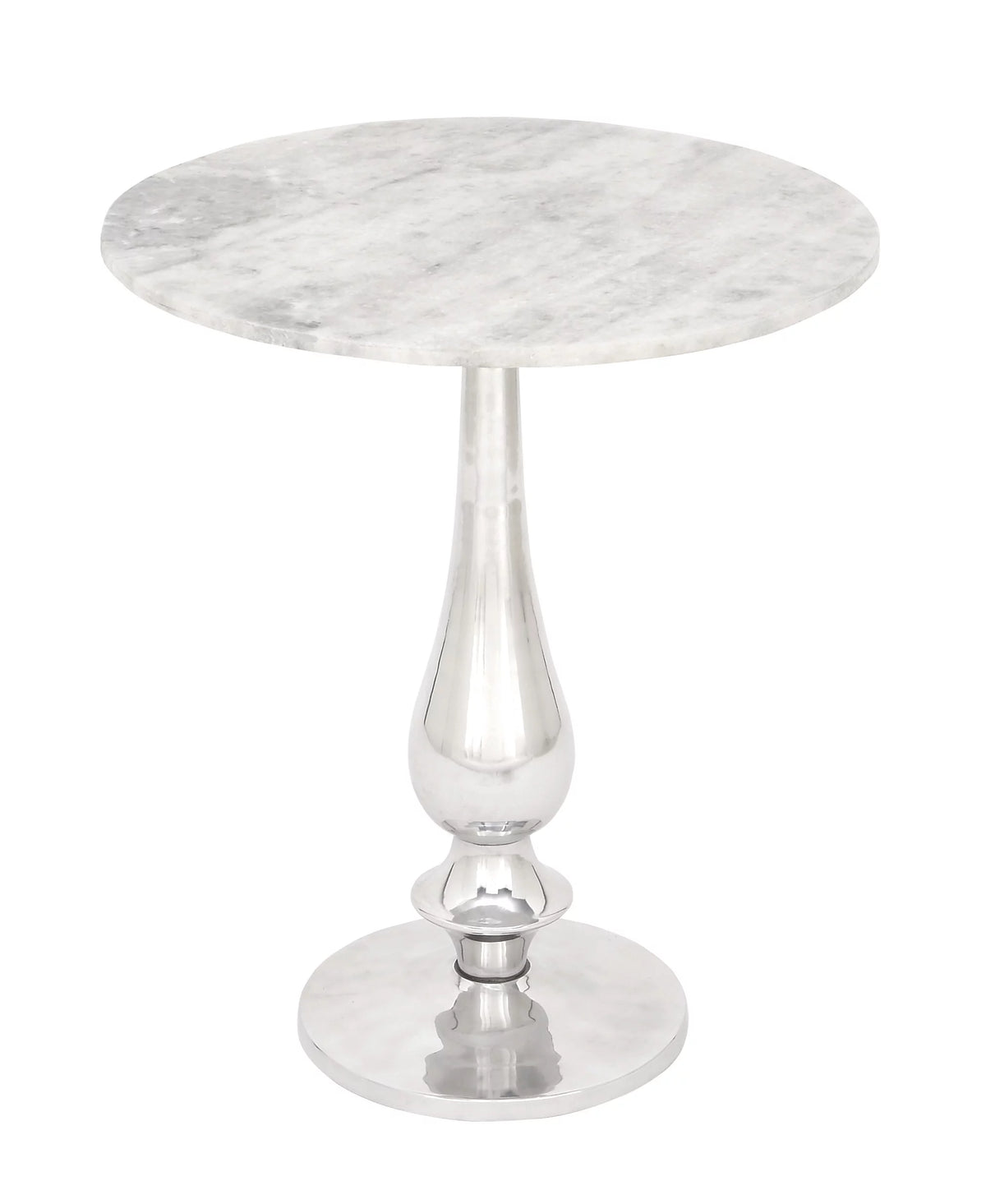20" x 24" White Marble Accent Table with Silver Aluminium Base H605