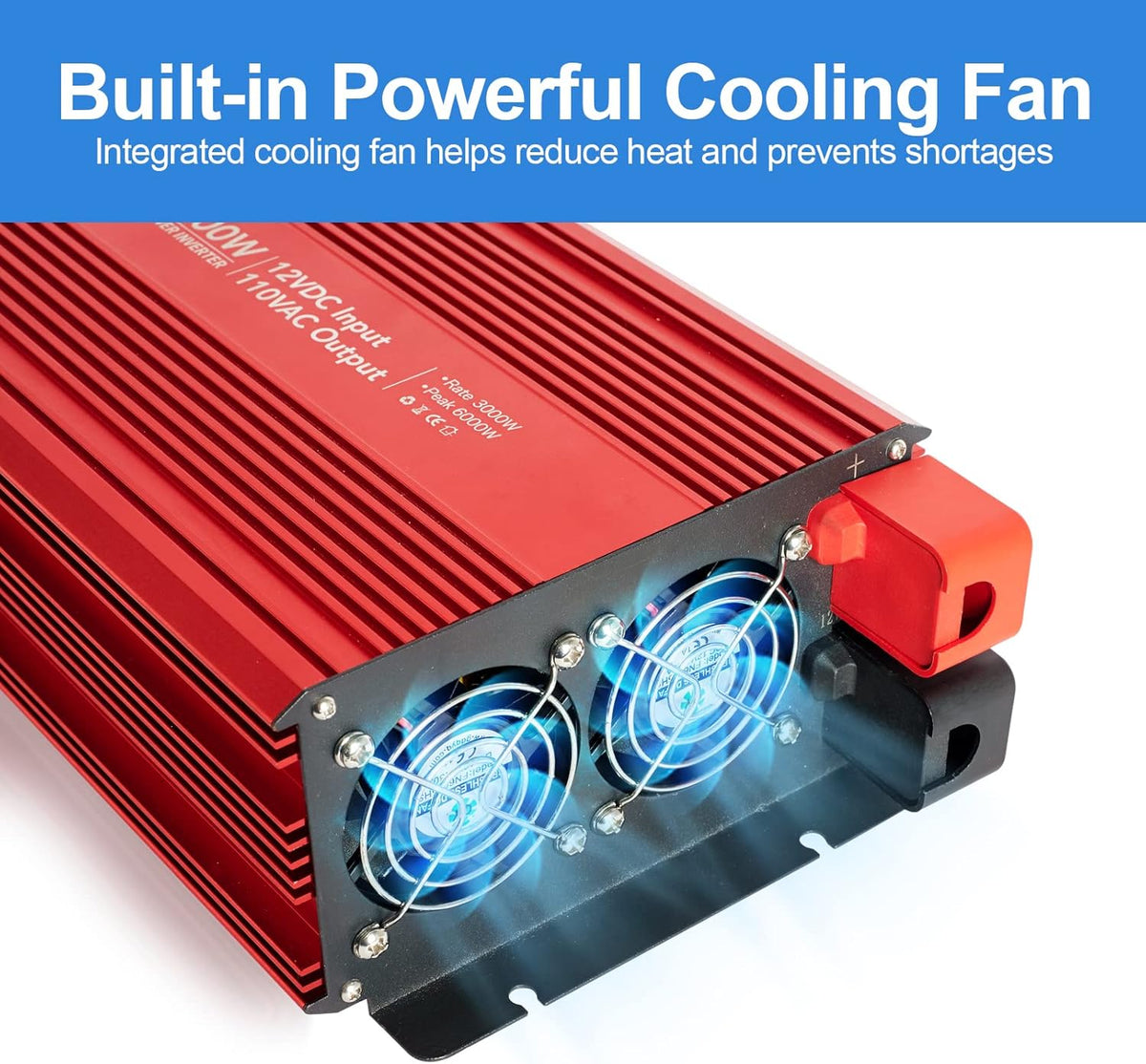3000W Power Inverter with Dual AC Outlets & USB Port, DC12 to 24V, Modified Sine Wave C4567