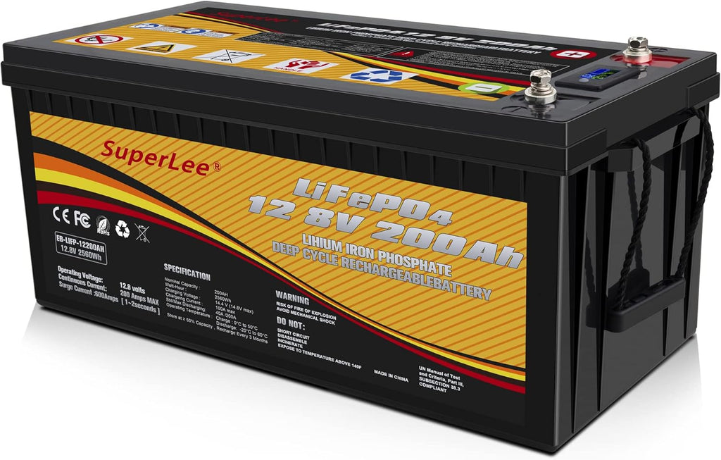 12.8V 200AH LiFePO4 Battery with LCD Display, 5000+ Cycle Lithium Iron Phosphate Battery with BMS O415