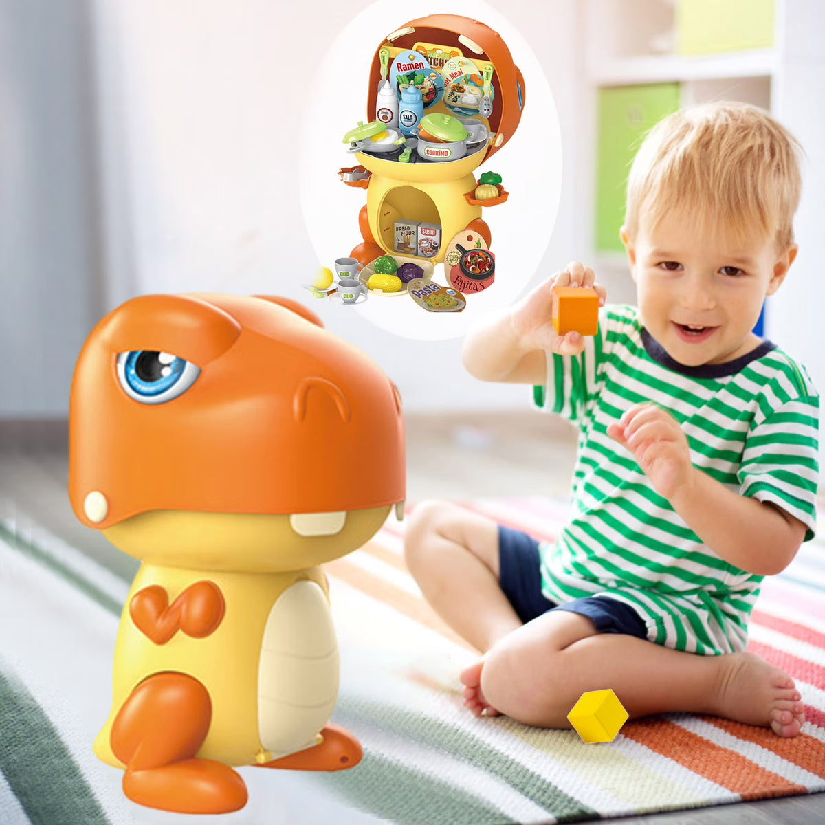 Dinosaur Storage Set Cooking Toy Kitchen Set with Play Food for Toddlers C70998