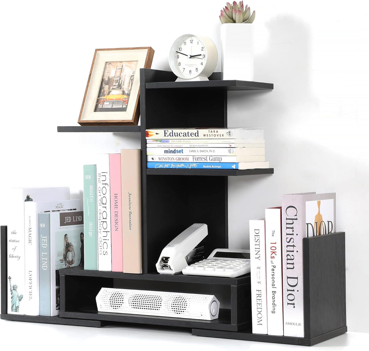 Black Adjustable Wooden Desktop Shelf Bookshelf Organizer G75344
