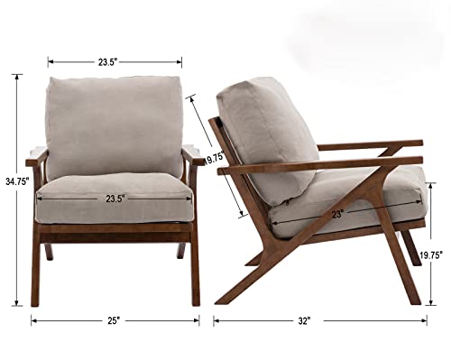 Beige Linen Accent Chair with Ottoman Q89899