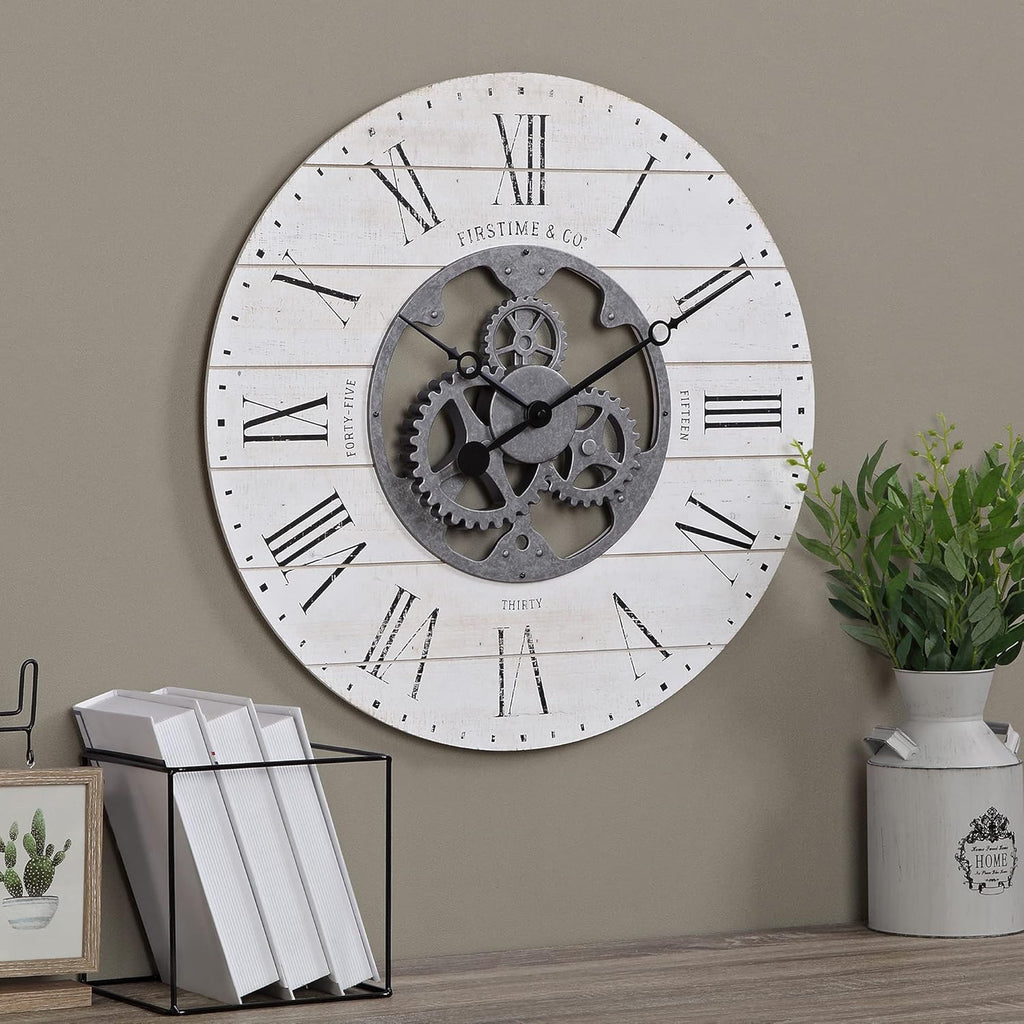 Black Shiplap Gears Farmhouse Wall Clock O659614