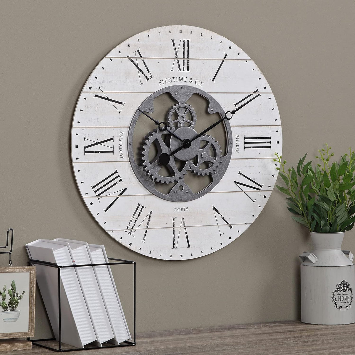 Black Shiplap Gears Farmhouse Wall Clock O659614