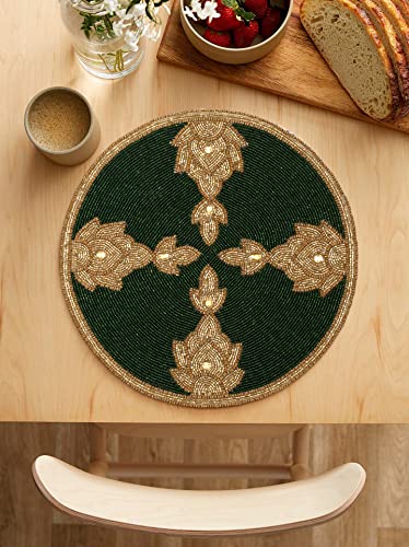 Green Gold Beaded Placemat 13 Inch Round Q72731