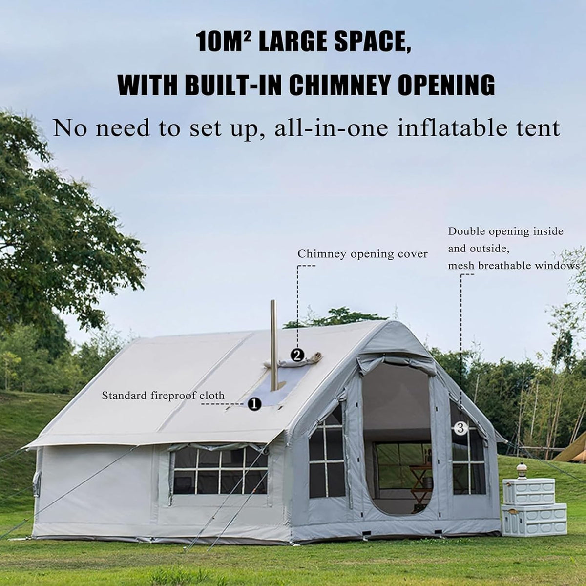 Inflatable Camping Tent with Chimney Opening, 6-8 People with Air Pump & Skylight, 4 Seasons I629