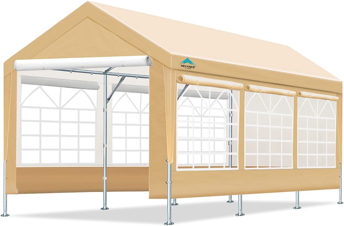 Adjustable 10x20 ft Heavy Duty Carport Canopy with Removable Sidewalls and Doors, White K4532
