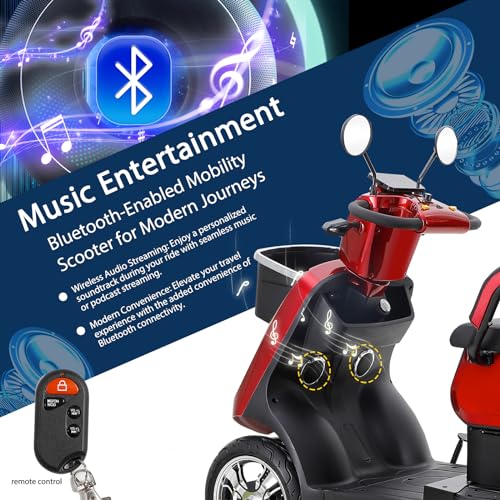 Red 4 Wheel All Terrain Mobility Scooter with 2 Seats, 500lbs Capacity Y1585