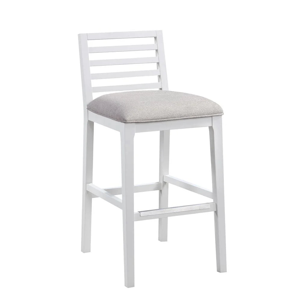 White Solid Wood Gray Fabric Bar Stool I9295