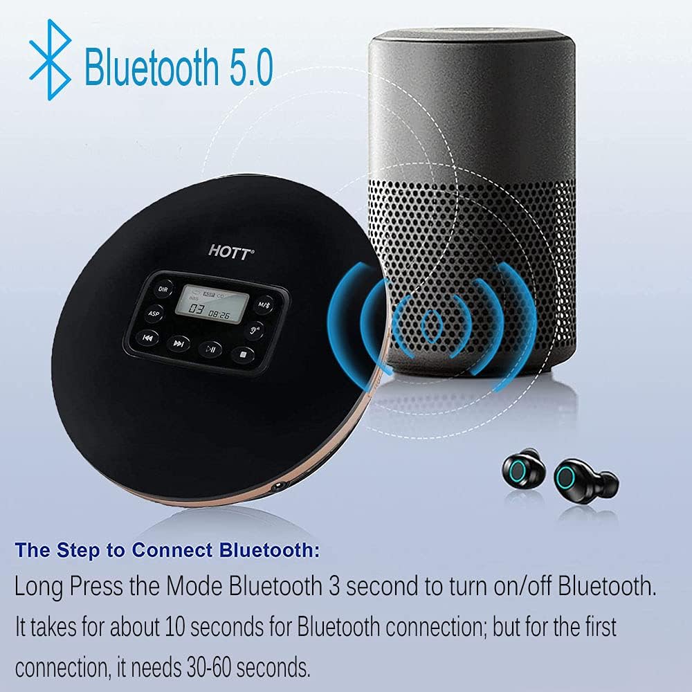 Black Portable CD Player with Bluetooth W3495