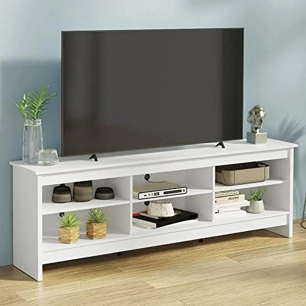 White Wood TV Stand with 6 Shelves Z9950