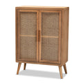 Oak Wood and Rattan 2-Door Accent Storage Cabinet G16231