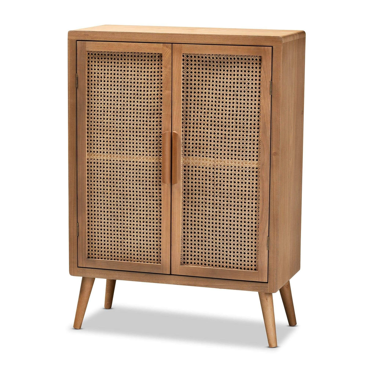 Oak Wood and Rattan 2-Door Accent Storage Cabinet G16231