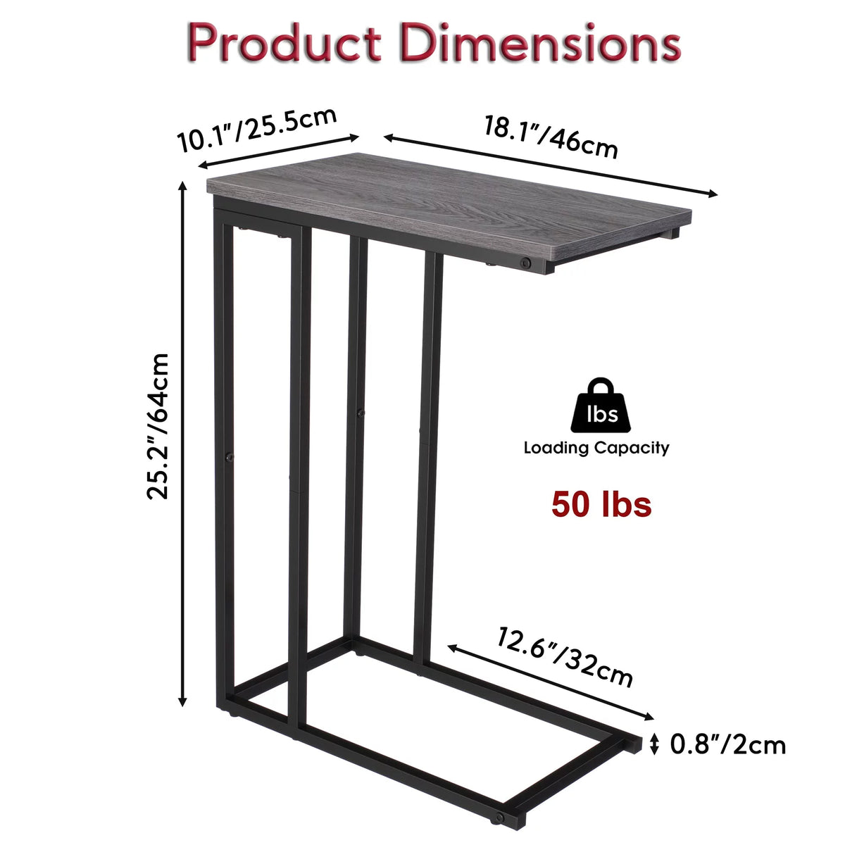 Small C Shaped End Table Grey O809913