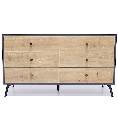 Oak Dark Gray Chest with Six Sliding Drawers K953704