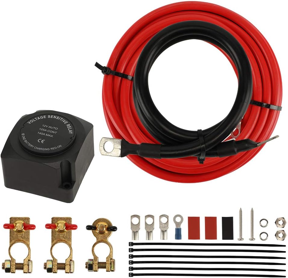 12V 140Amp Voltage Sensitive Relay & Wiring Cable Kit I937