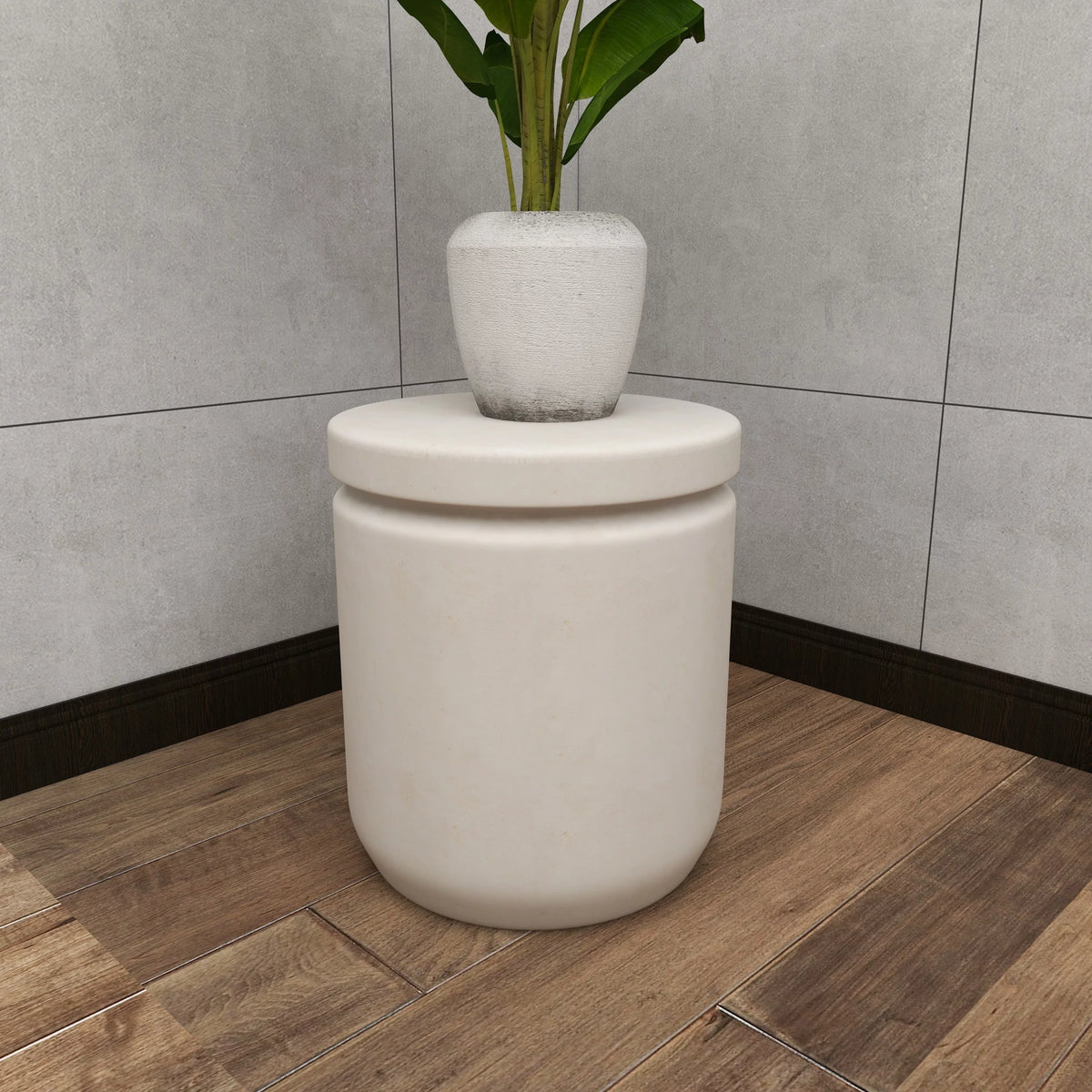 White Industrial Fiber Clay Outdoor Cylindrical Foot Stool G71457