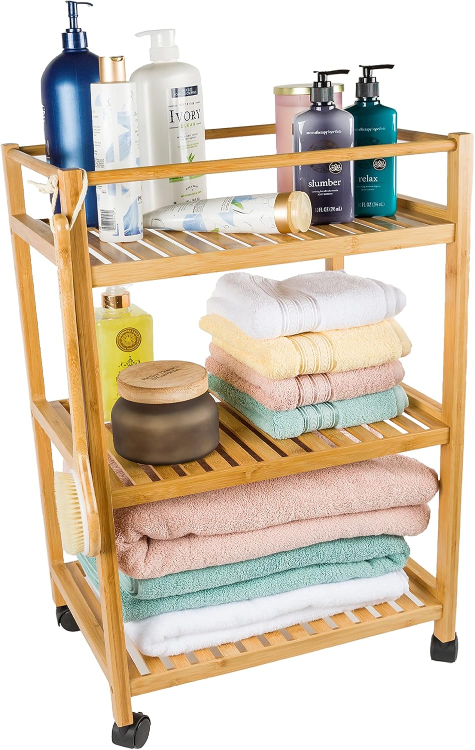 3-Tier Rolling Bamboo Utility Cart with Wheels Y21034